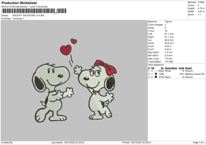 Snoopy Valentine V3 Embroidery File 4 size