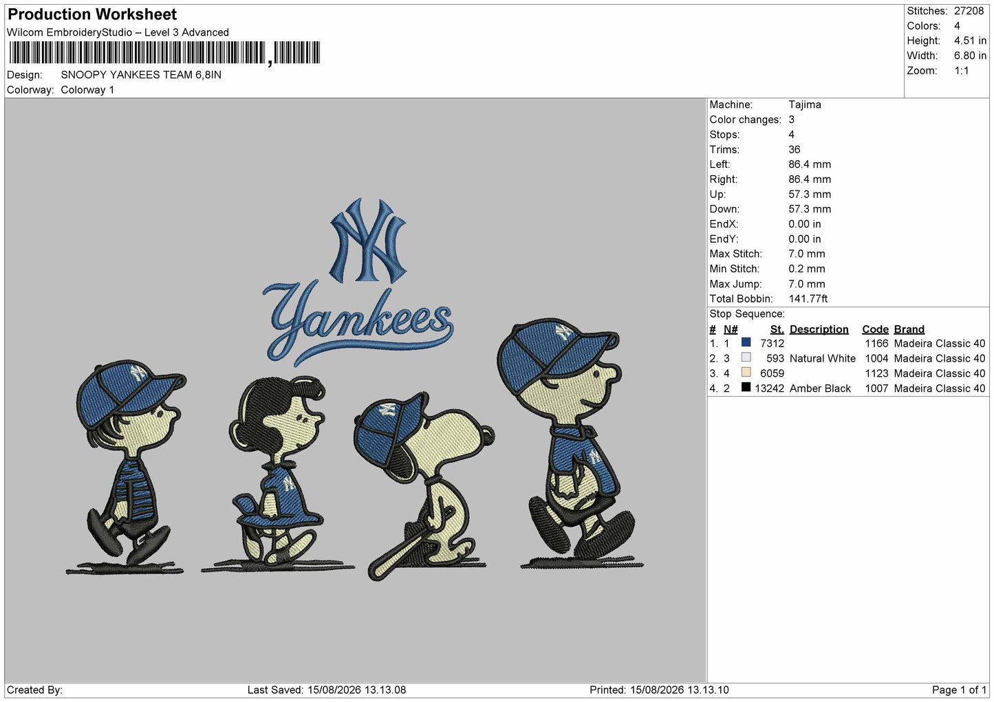 Snoopy1508 Embroidery Machine Design File 6 sizes