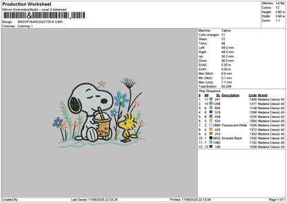 Snoopy Floral 01 Embroidery File 6 sizes