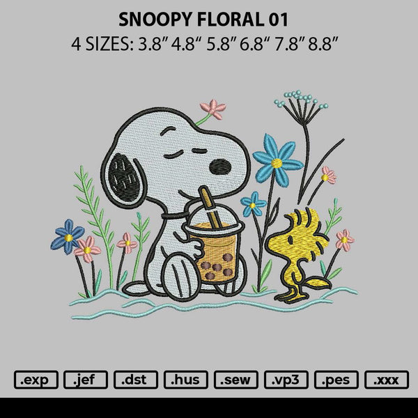 Snoopy Floral 01 Embroidery File 6 sizes