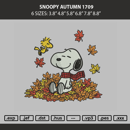 Snoopy Autumn 1709 Embroidery Machine Design File 6 sizes