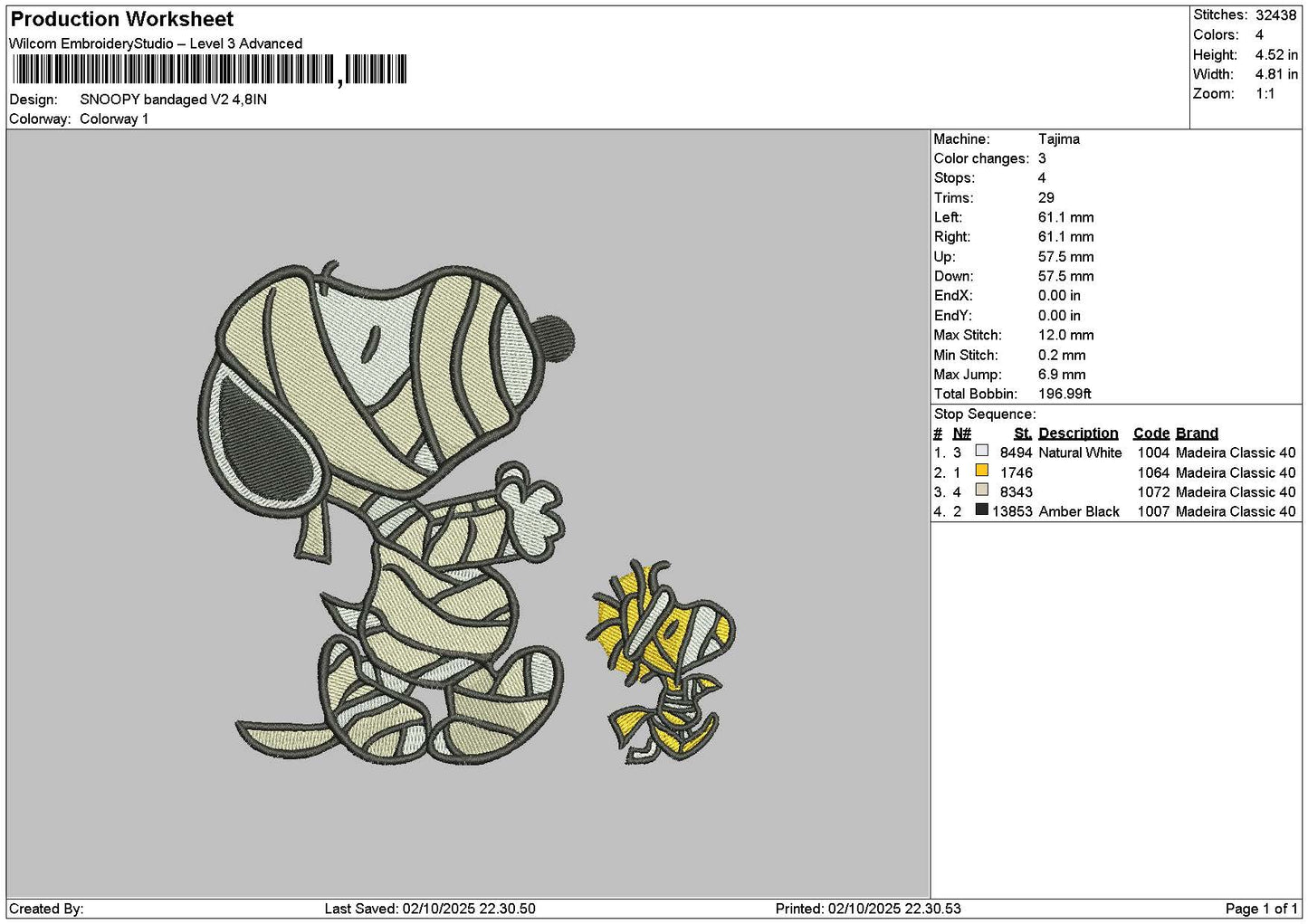Snoopy Bandage V2 Embroidery File 6 sizes