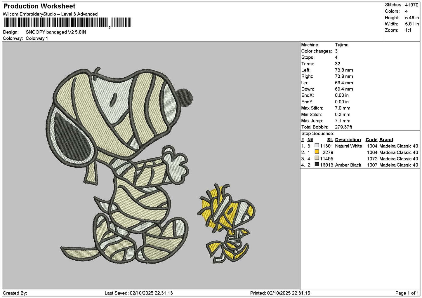 Snoopy Bandage V2 Embroidery File 6 sizes