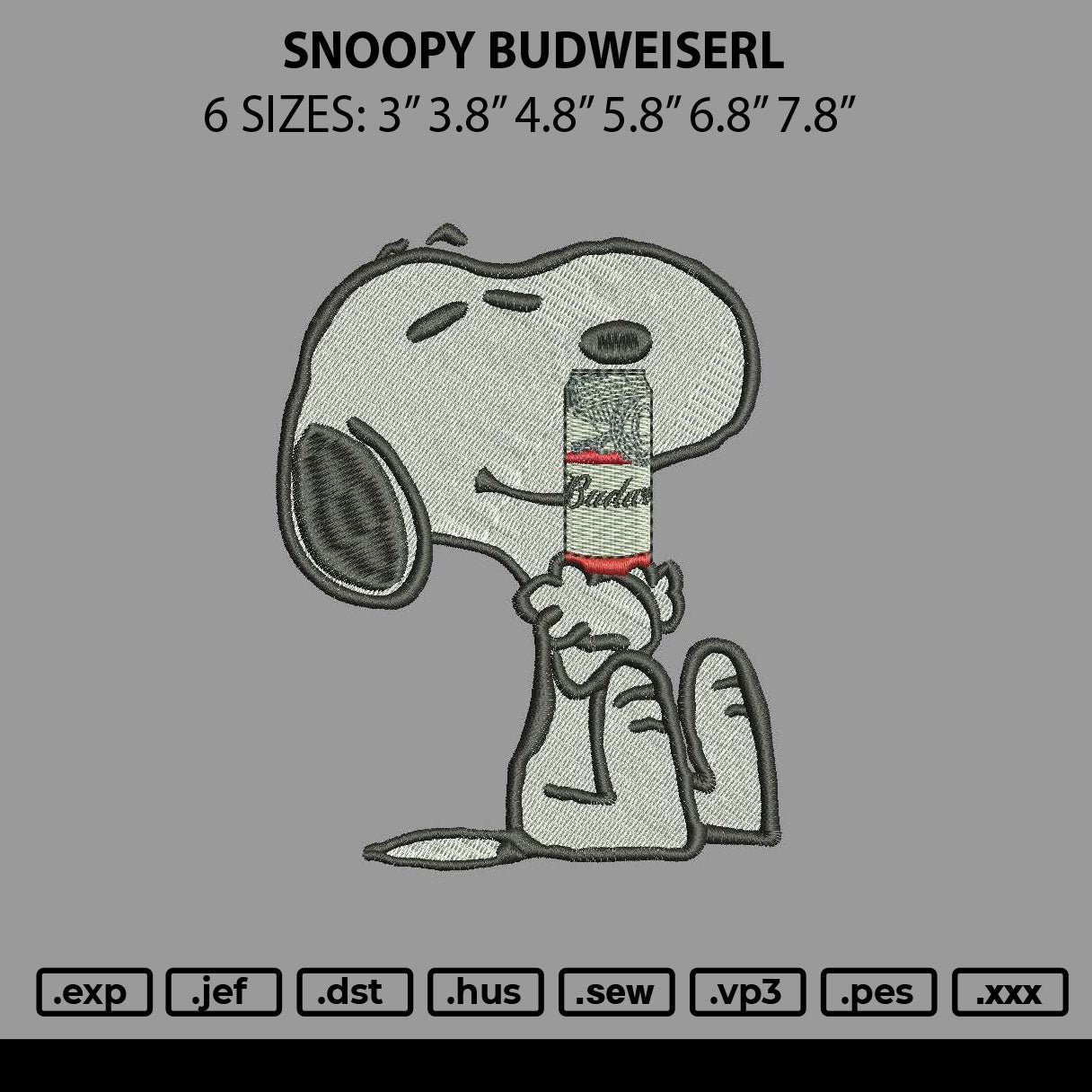 Snoopy Budweiserl Embroidery File 6 sizes