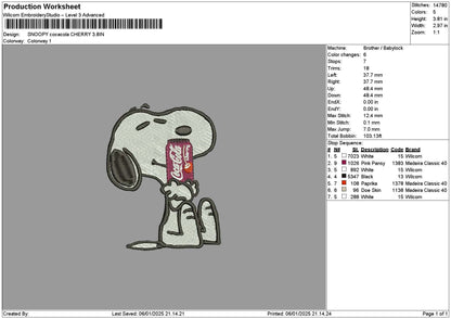 Snoopy Cola Cherry Embroidery File 6 sizes