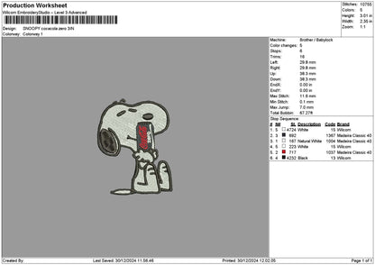Snoopy Cola Zero Embroidery File 6 sizes