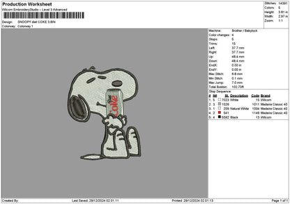 Snoopy Coke 03 Embroidery File 6 sizes