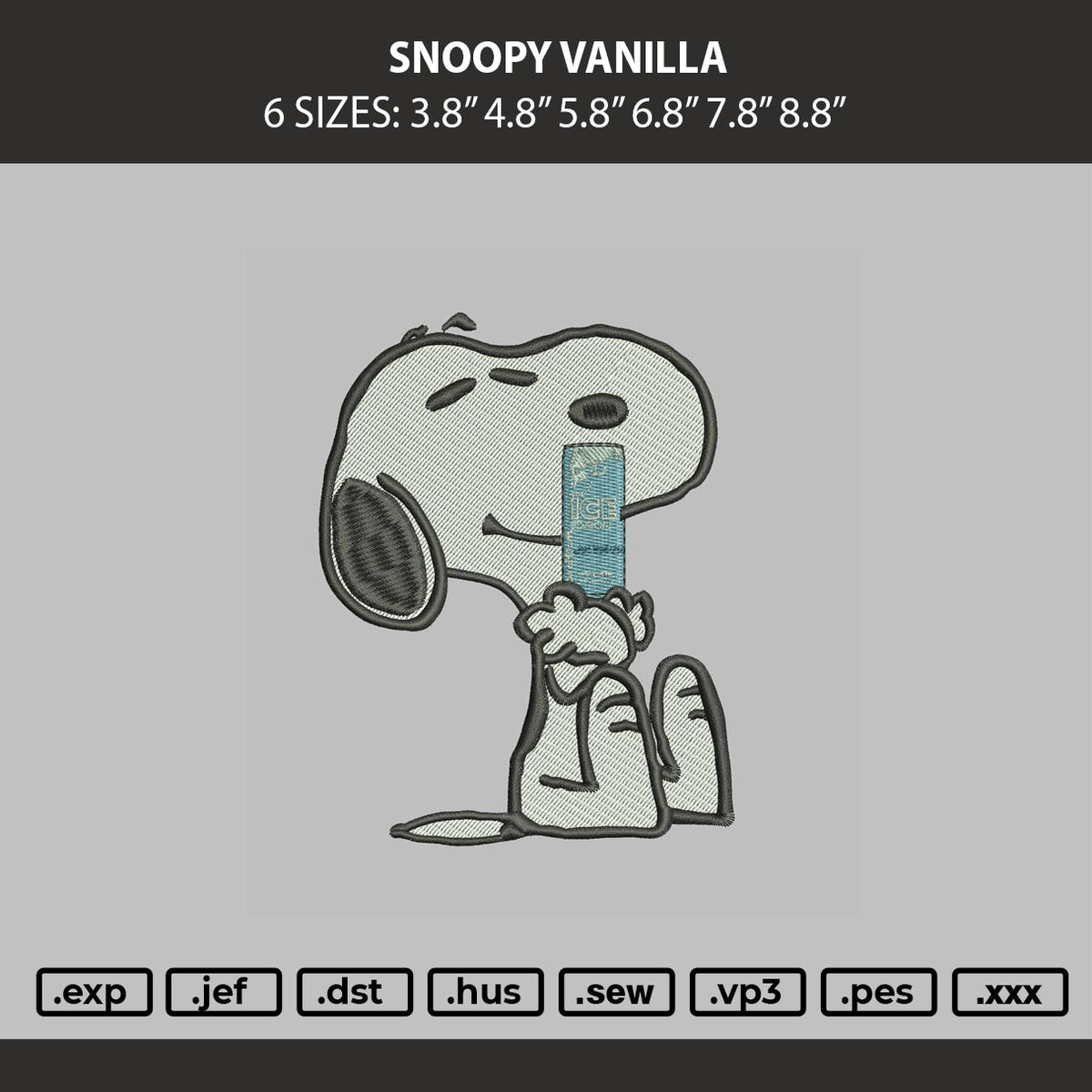 Snoopy Vanilla Embroidery Machine Design File 6 sizes