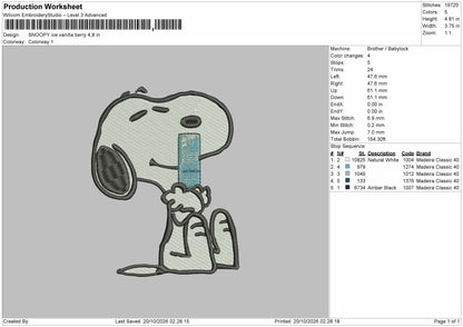 Snoopy Vanilla Embroidery Machine Design File 6 sizes