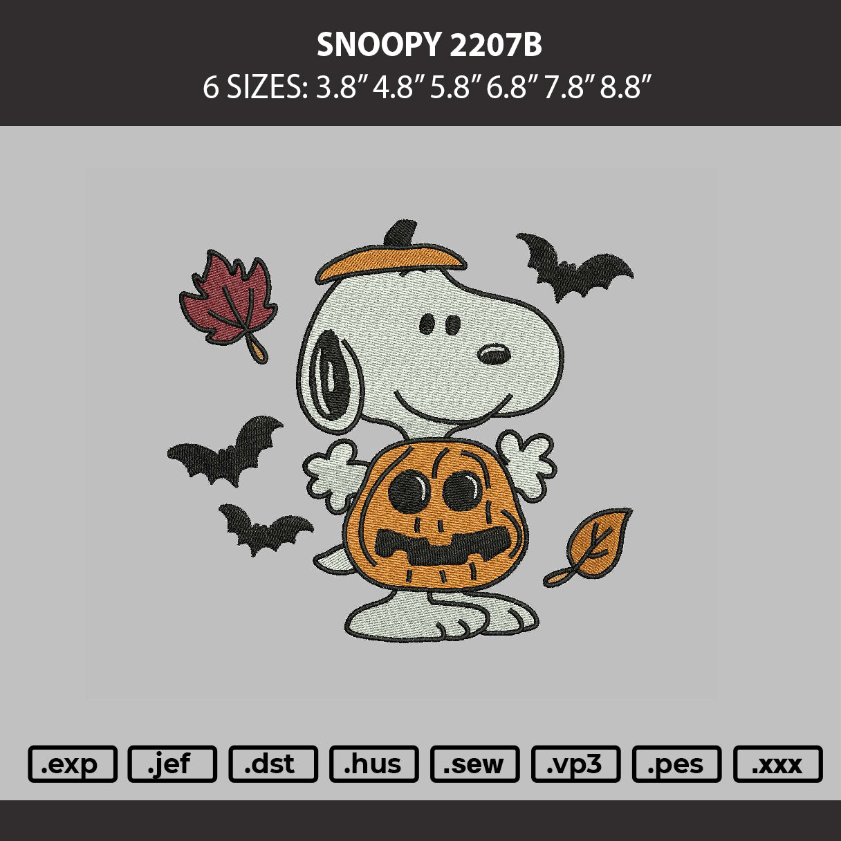 Snoopy 2207b Embroidery Machine Design File 6 sizes