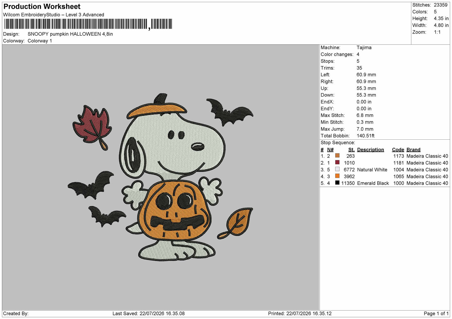 Snoopy 2207b Embroidery Machine Design File 6 sizes