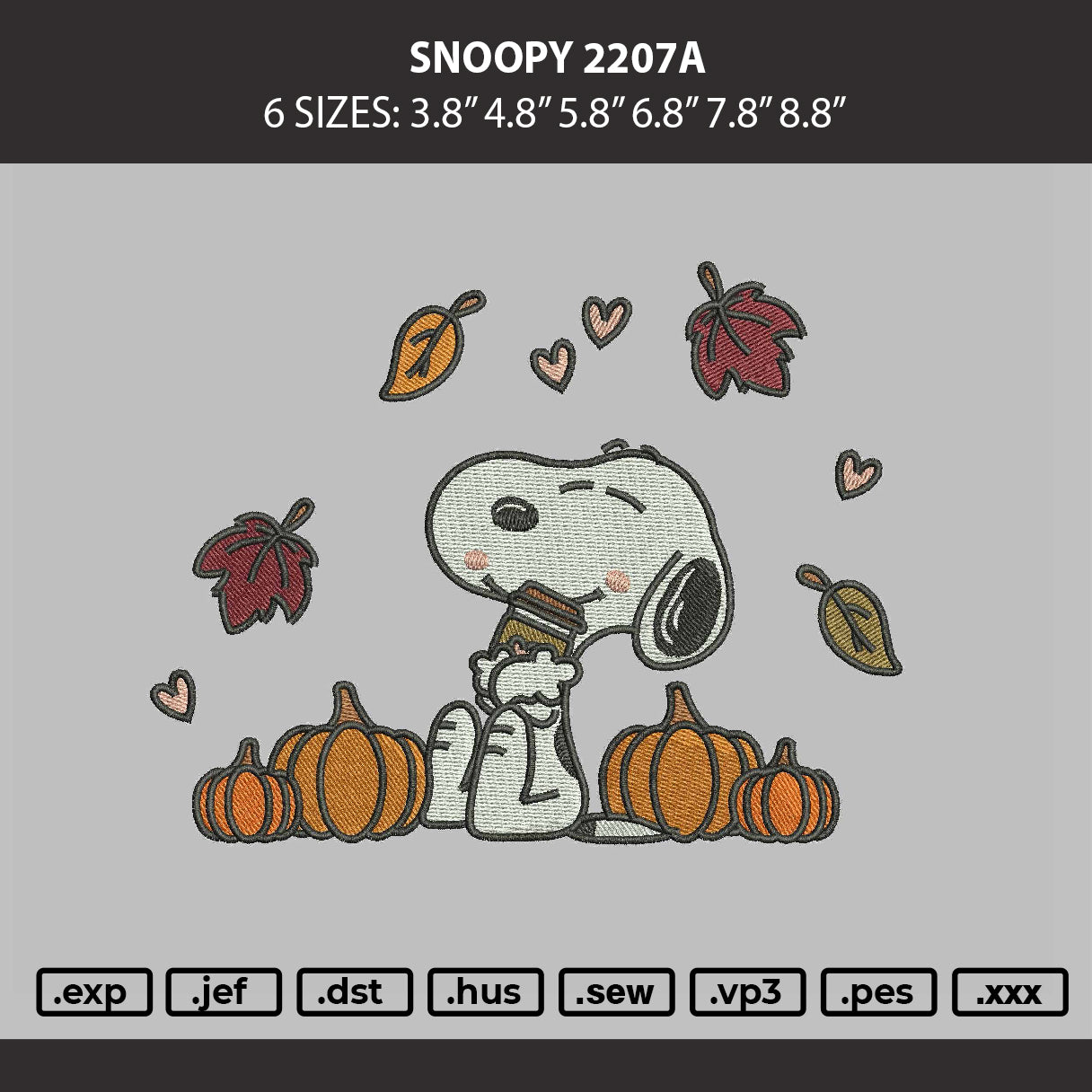 Snoopy 2207a Embroidery Machine Design File 6 sizes