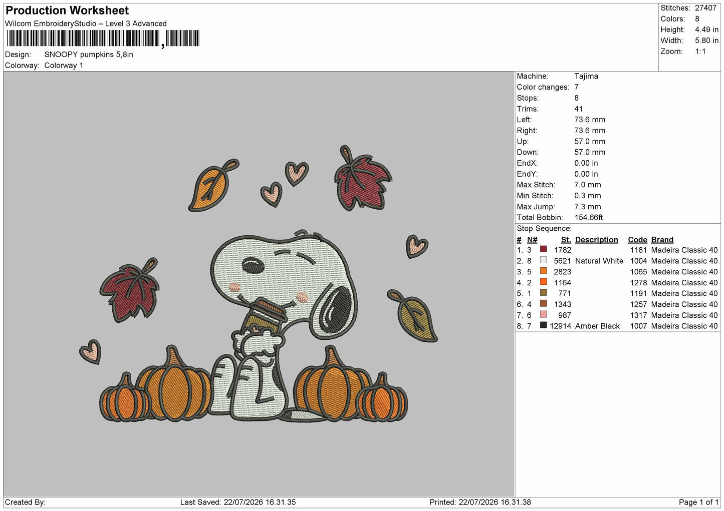 Snoopy 2207a Embroidery Machine Design File 6 sizes
