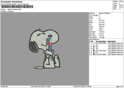 Snoopy Redbull 03 Embroidery File 6 sizes