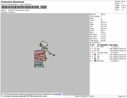 Snoopy Couples  Xmas V4 Embrtoidery File 4 size