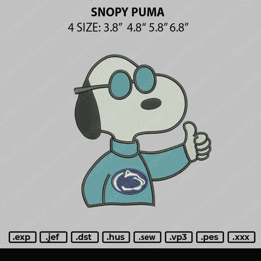 Snopy Puma Embroidery File 4 size