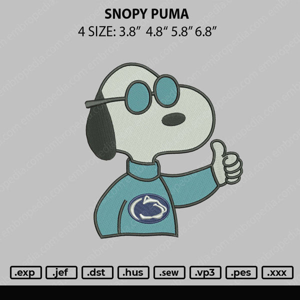 Snopy Puma Embroidery File 4 size