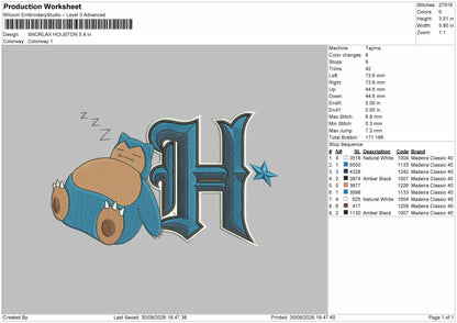 Snorlax H 3009 Embroidery Machine Design File 6 sizes