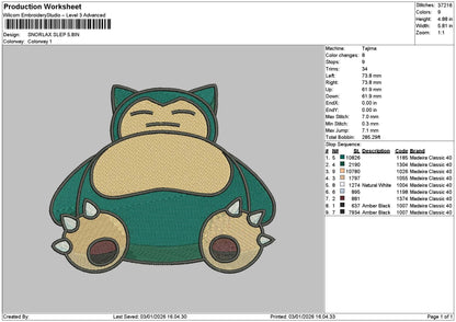Snorlax0301 Embroidery File 6 sizes