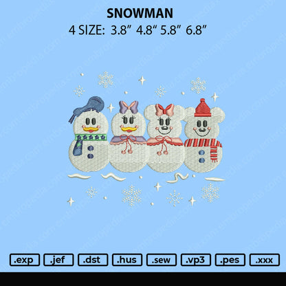 Snowman Embroidery File 4 size
