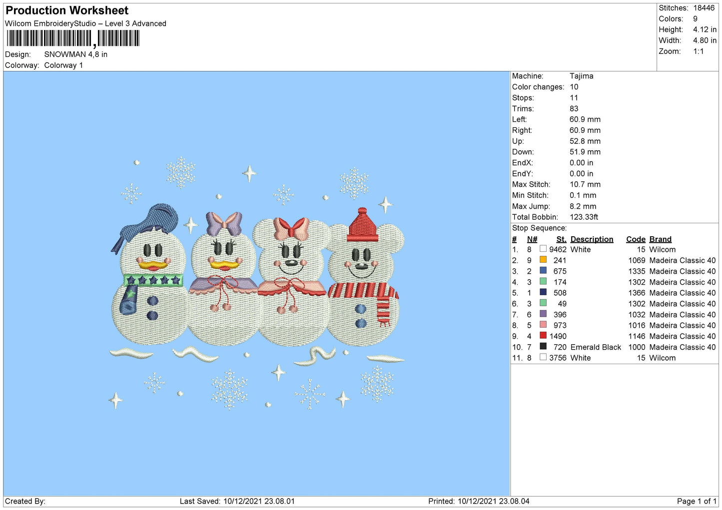 Snowman Embroidery File 4 size