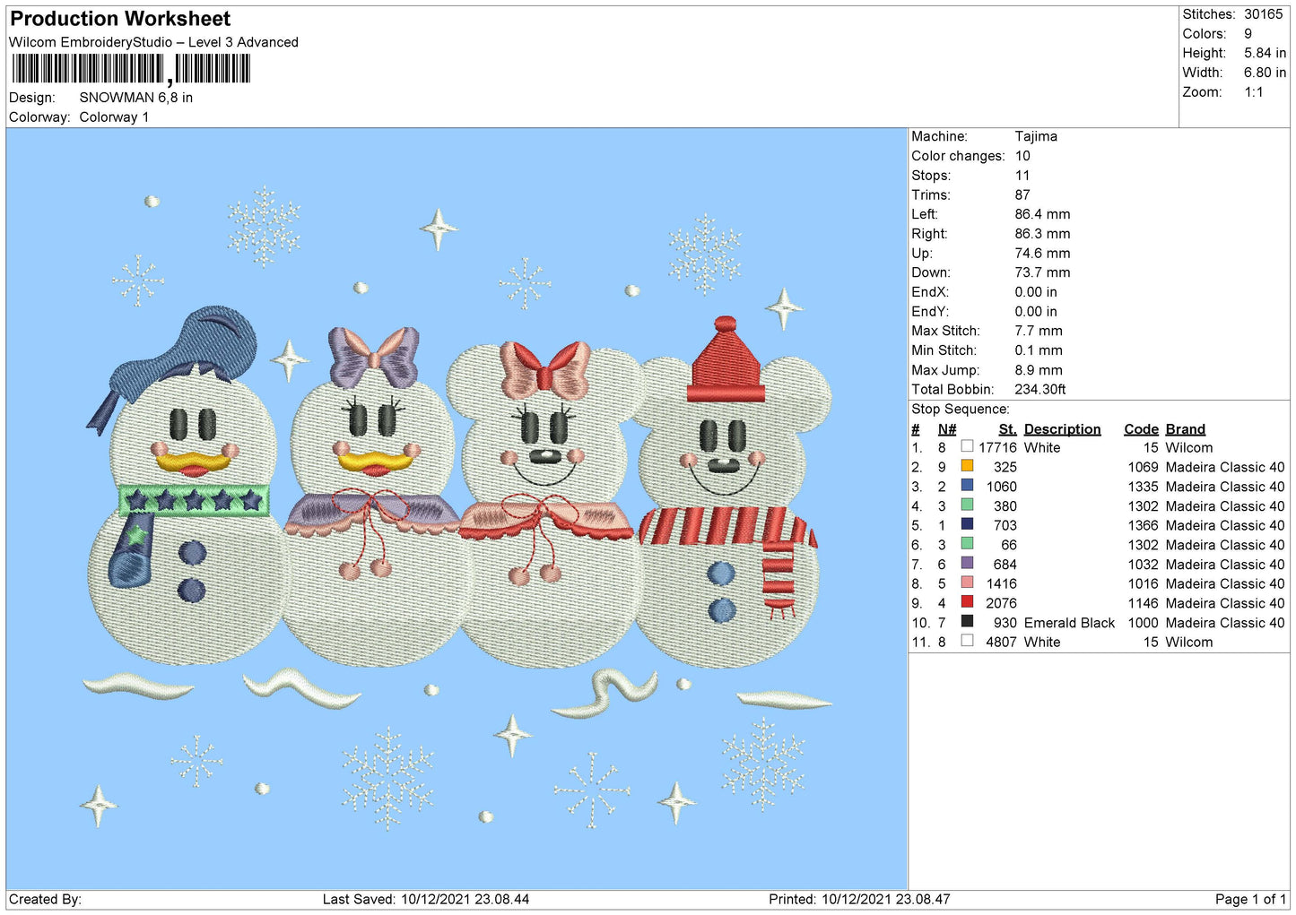 Snowman Embroidery File 4 size