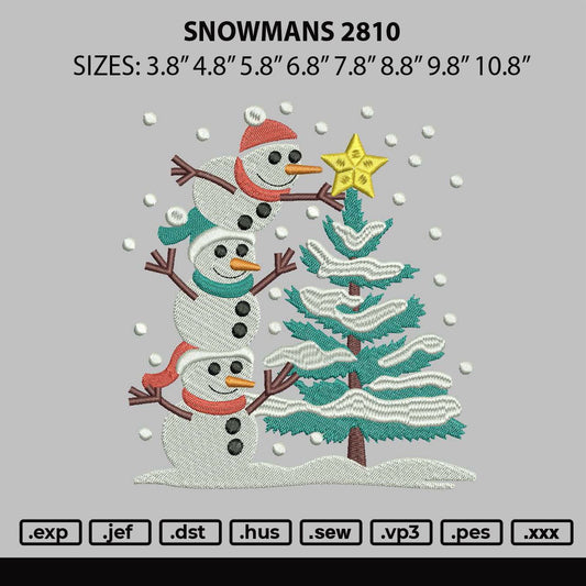 Snowmans 2810 Embroidery File 6 sizes