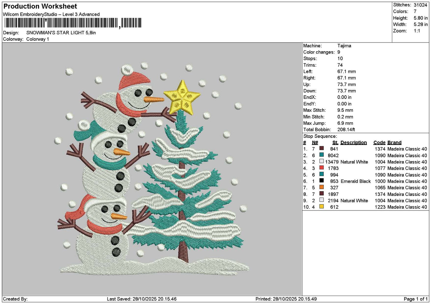 Snowmans 2810 Embroidery File 6 sizes