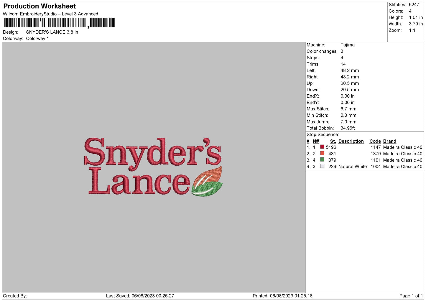 Synders L Embroidery File 6 sizes