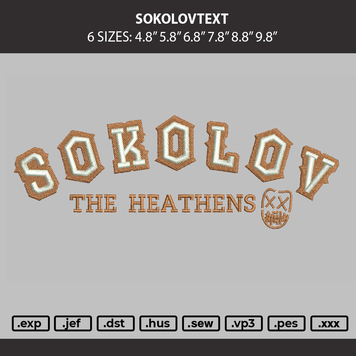 Sokolovtext Embroidery Machine Design File 6 sizes