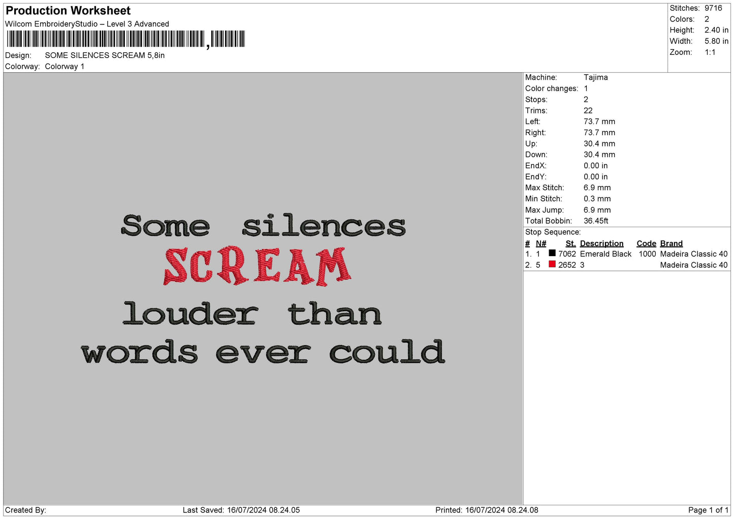 Screamtext 1607 Embroidery File 6 sizes