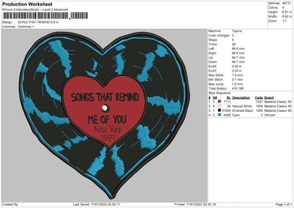 Song That Remind Embroidery File 4 size