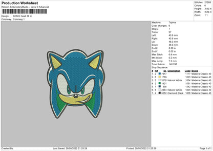 Sonic Head Embroidery File 4 size