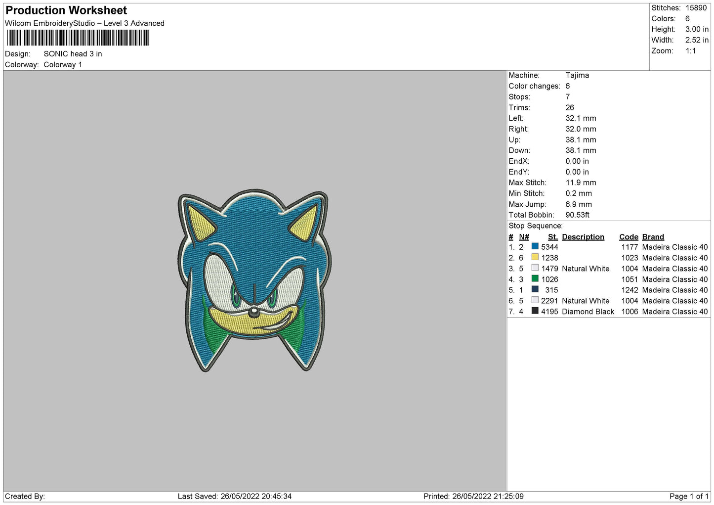 Sonic Head Embroidery File 4 size