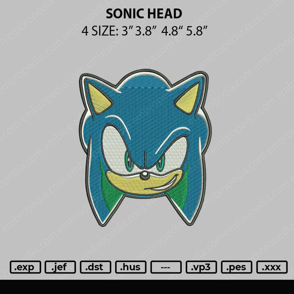Sonic Head Embroidery File 4 size