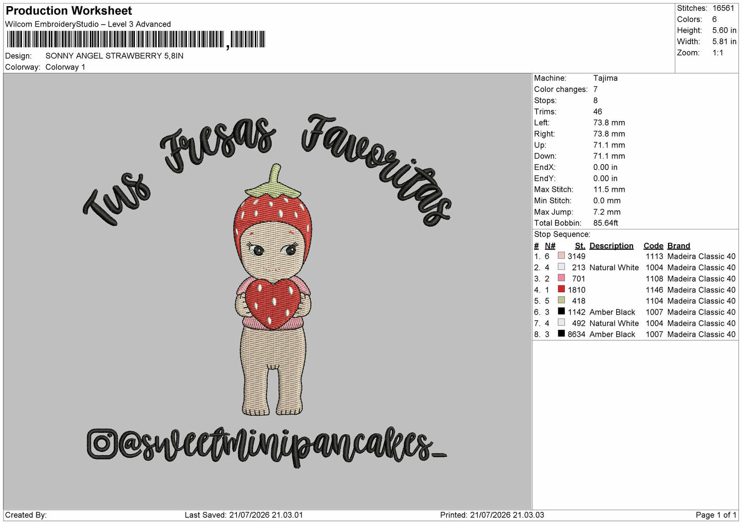 Sony Strawberry Embroidery Machine Design File 6 sizes