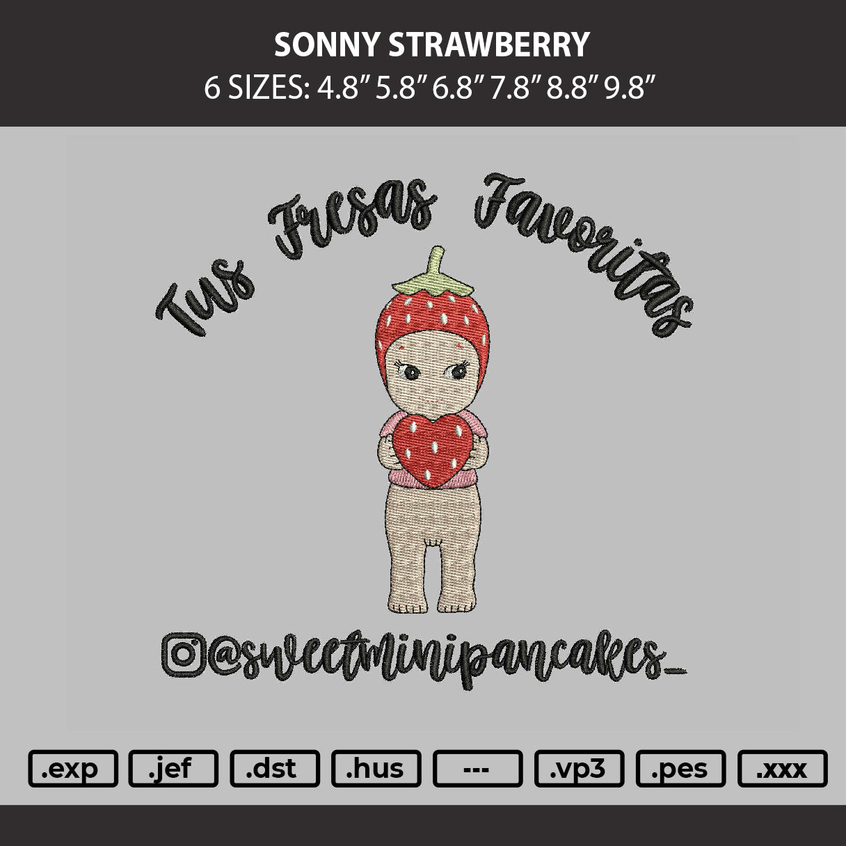 Sony Strawberry Embroidery Machine Design File 6 sizes