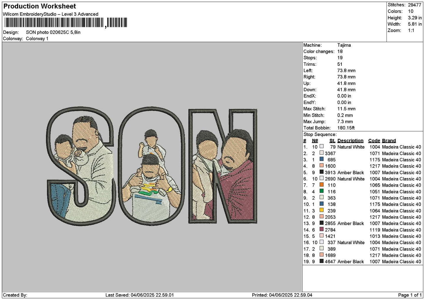 Son Photo 0206 Embroidery File 6 sizes