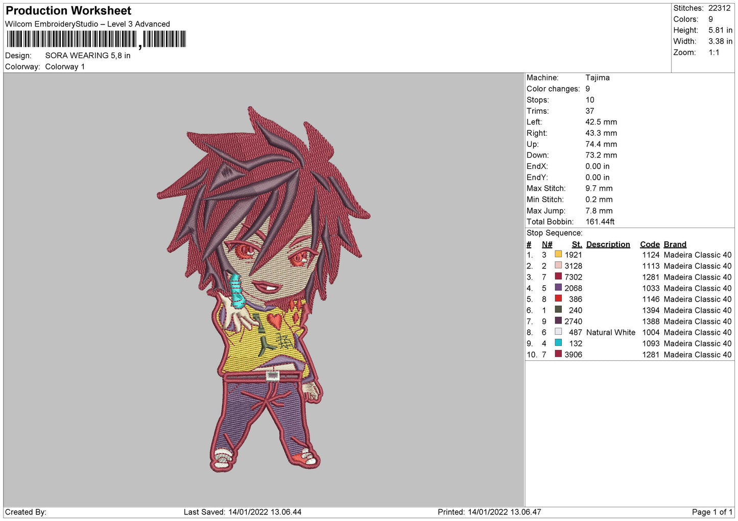 Sora Wearing Embroidery File 4 size