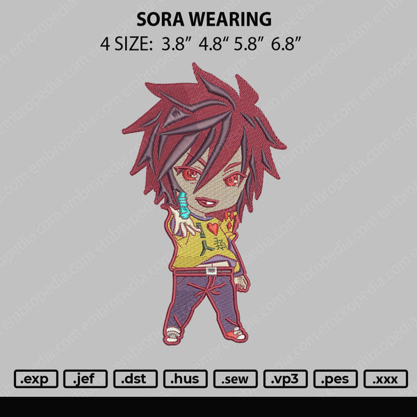 Sora Wearing Embroidery File 4 size