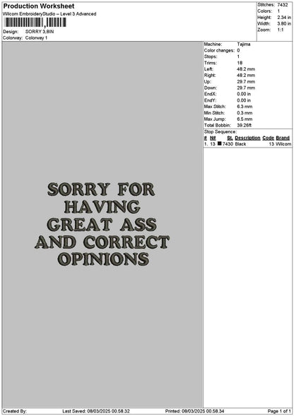 Sorrytext Embroidery File 6 sizes