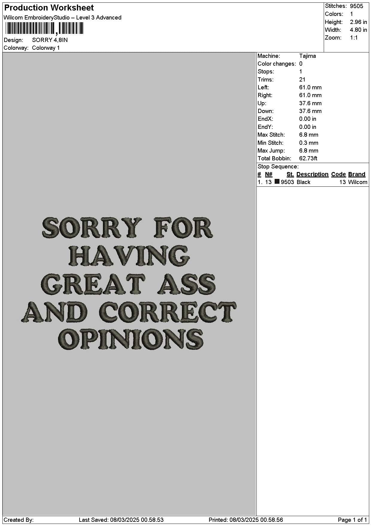 Sorrytext Embroidery File 6 sizes