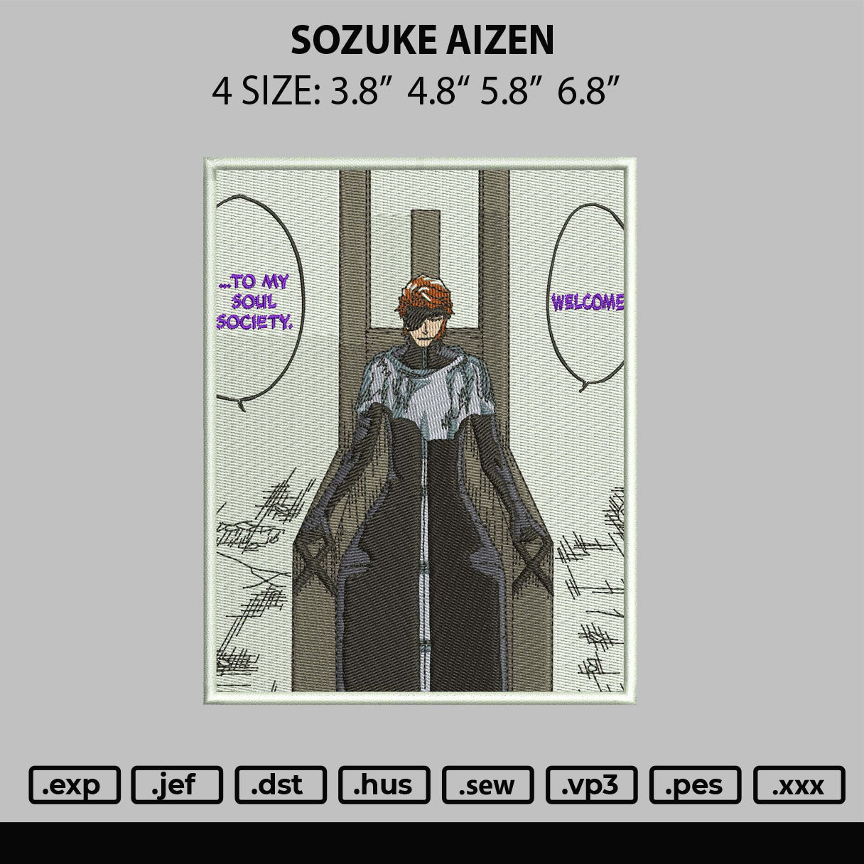 Sosuke Aizen Embroidery File 4 size