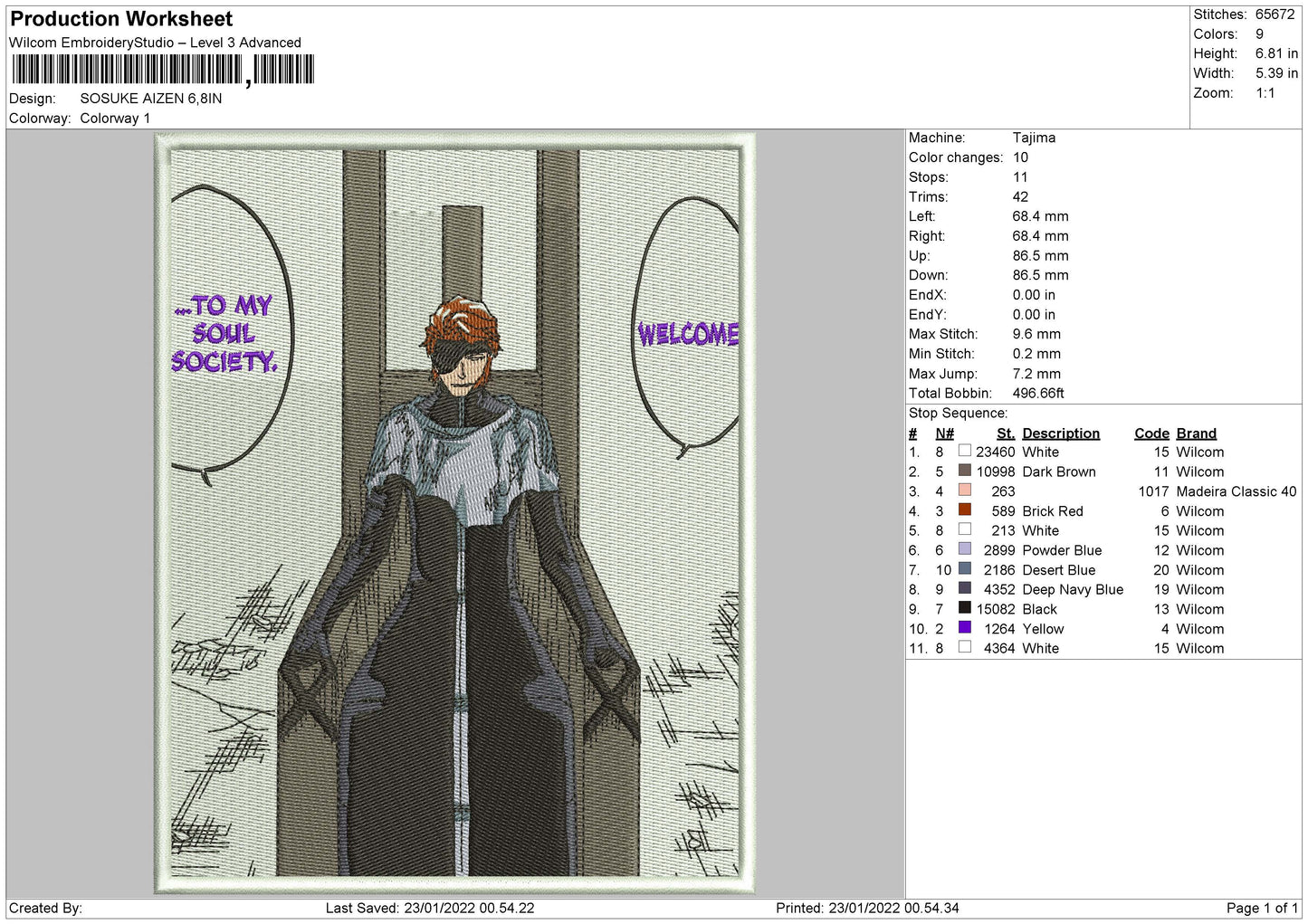 Sosuke Aizen Embroidery File 4 size