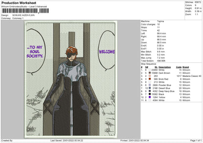 Sosuke Aizen Embroidery File 4 size