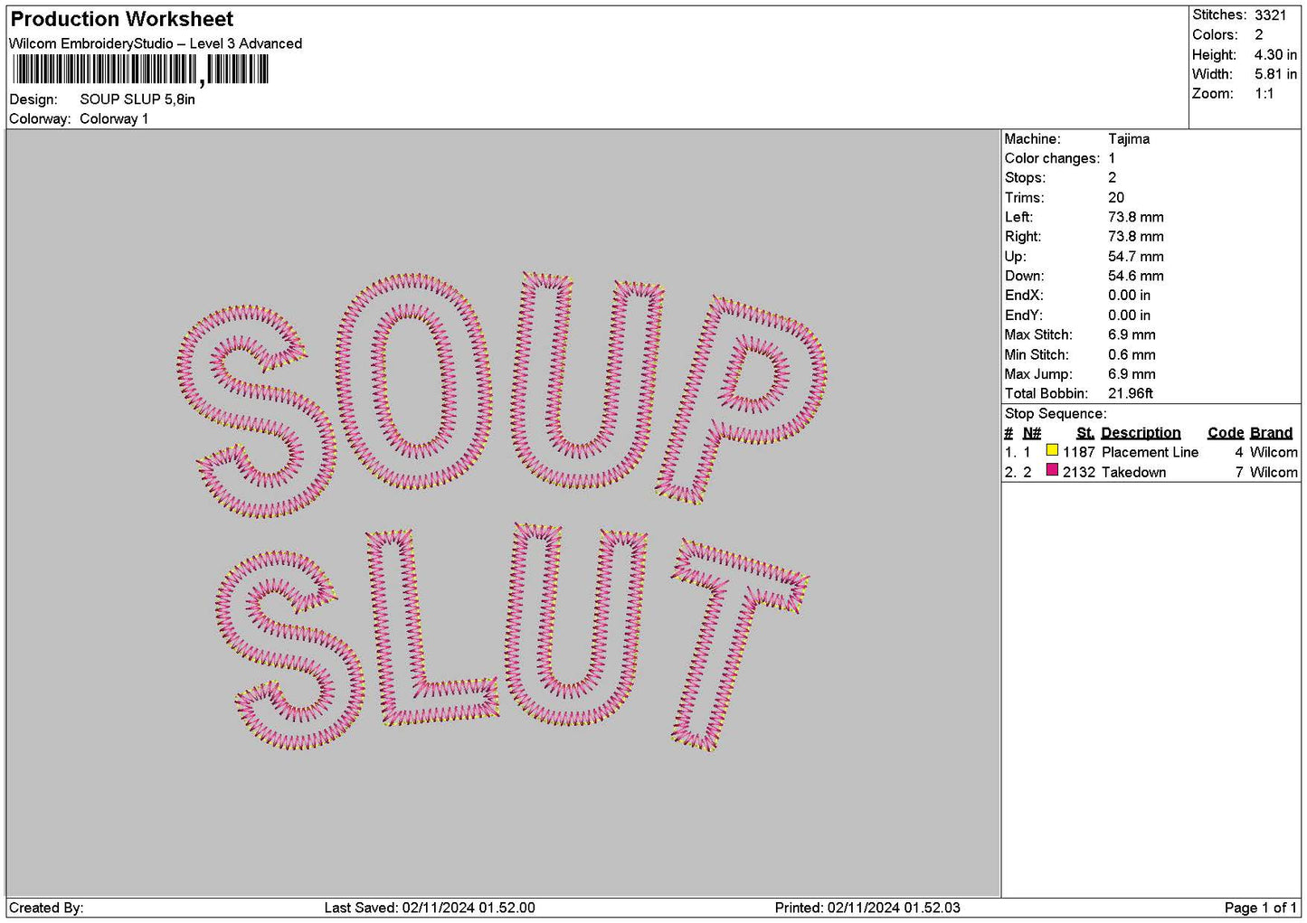 Soup App Embroidery File 6 sizes