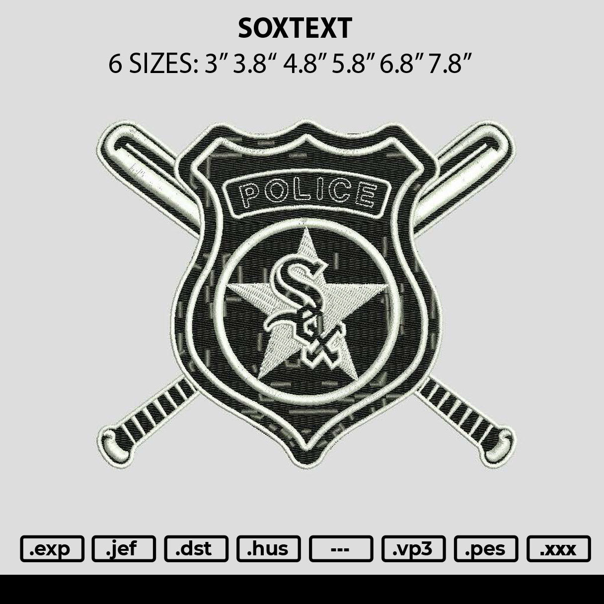 Soxtext Embroidery FIle 6 sizes