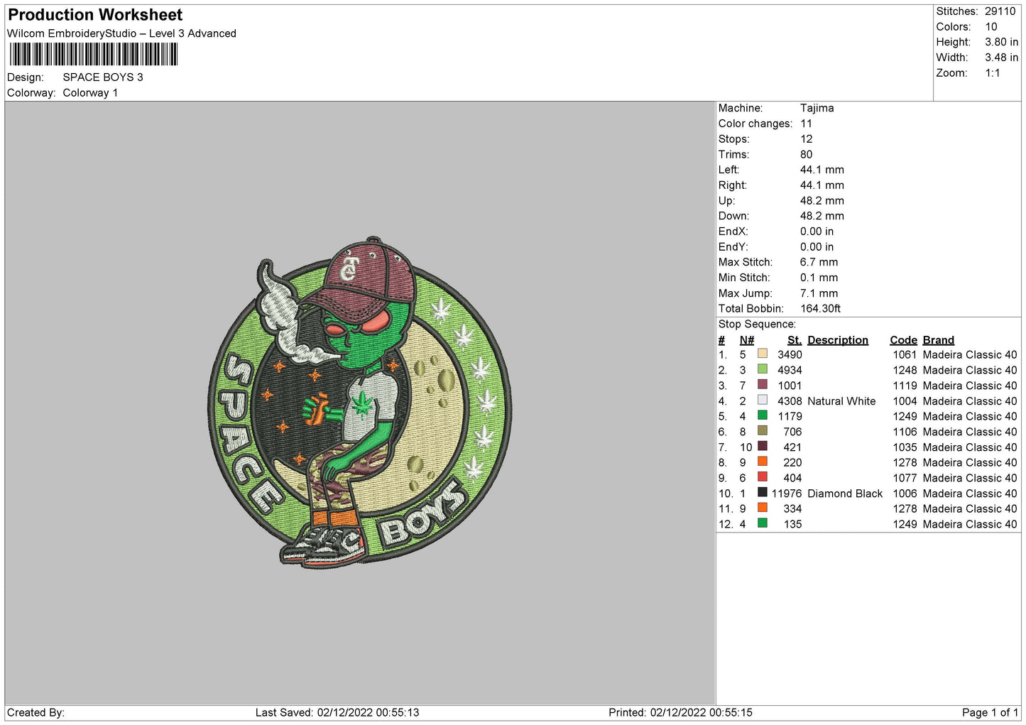 Space B Embroidery file 6 sizes