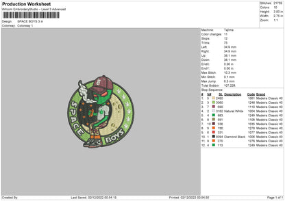 Space B Embroidery file 6 sizes
