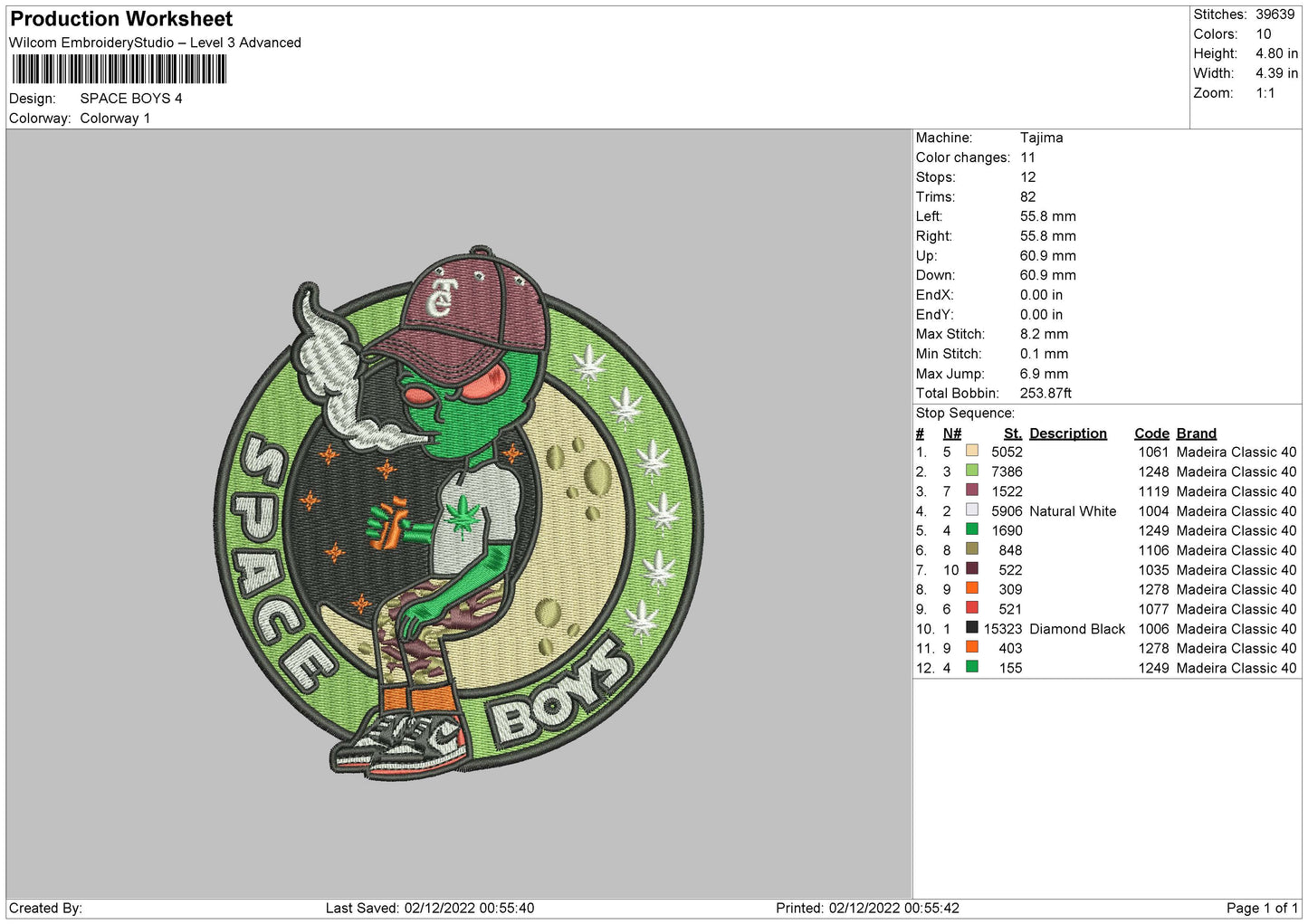 Space B Embroidery file 6 sizes